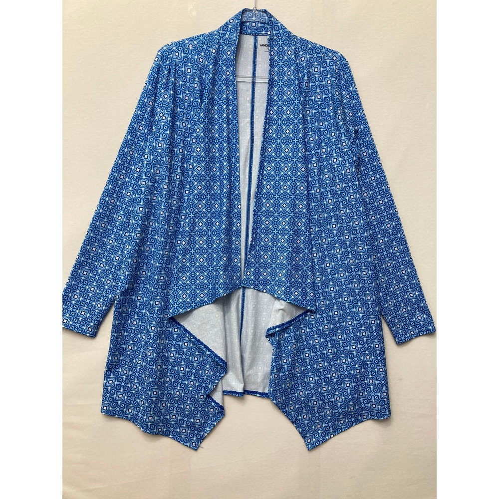 Lands' End Waterfall Cardigan XL Geometric Open Front Draped Stretch Knit
